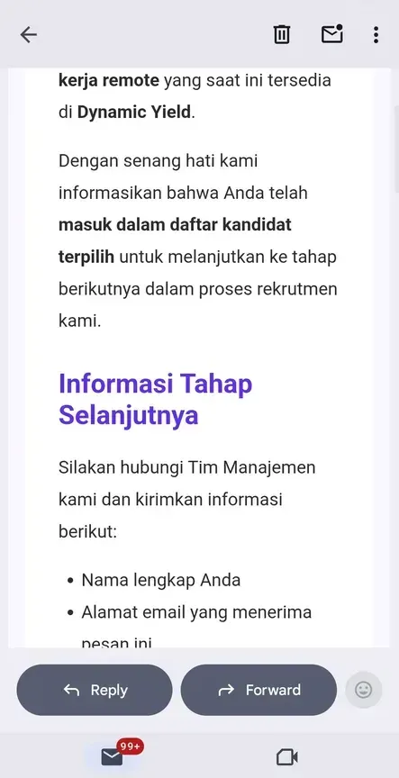 Email minta dikirimkan nama lengkap dan alamat email yang menerima pesan