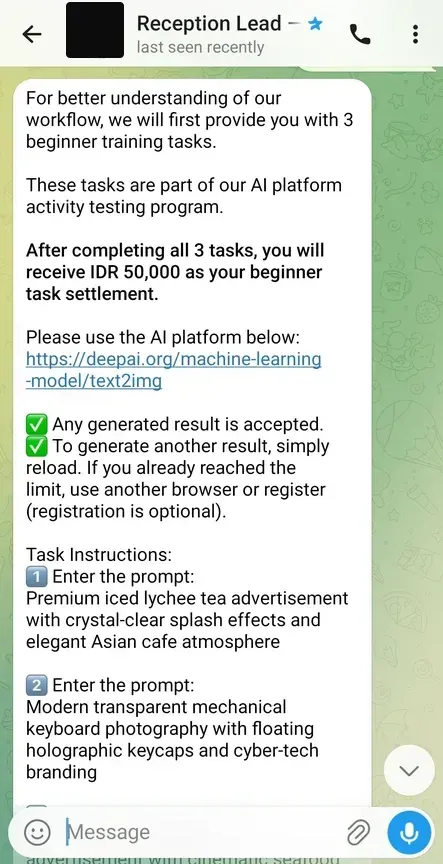 Instruksi task: pakai deepai.org, tiga prompt sudah disiapkan, any generated result is accepted